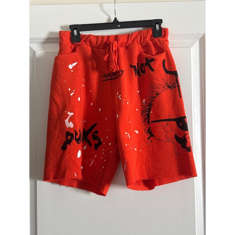 Ed Hardy Y2K Punk Skull Skater Graphic Shorts Orange Paint Splatter S